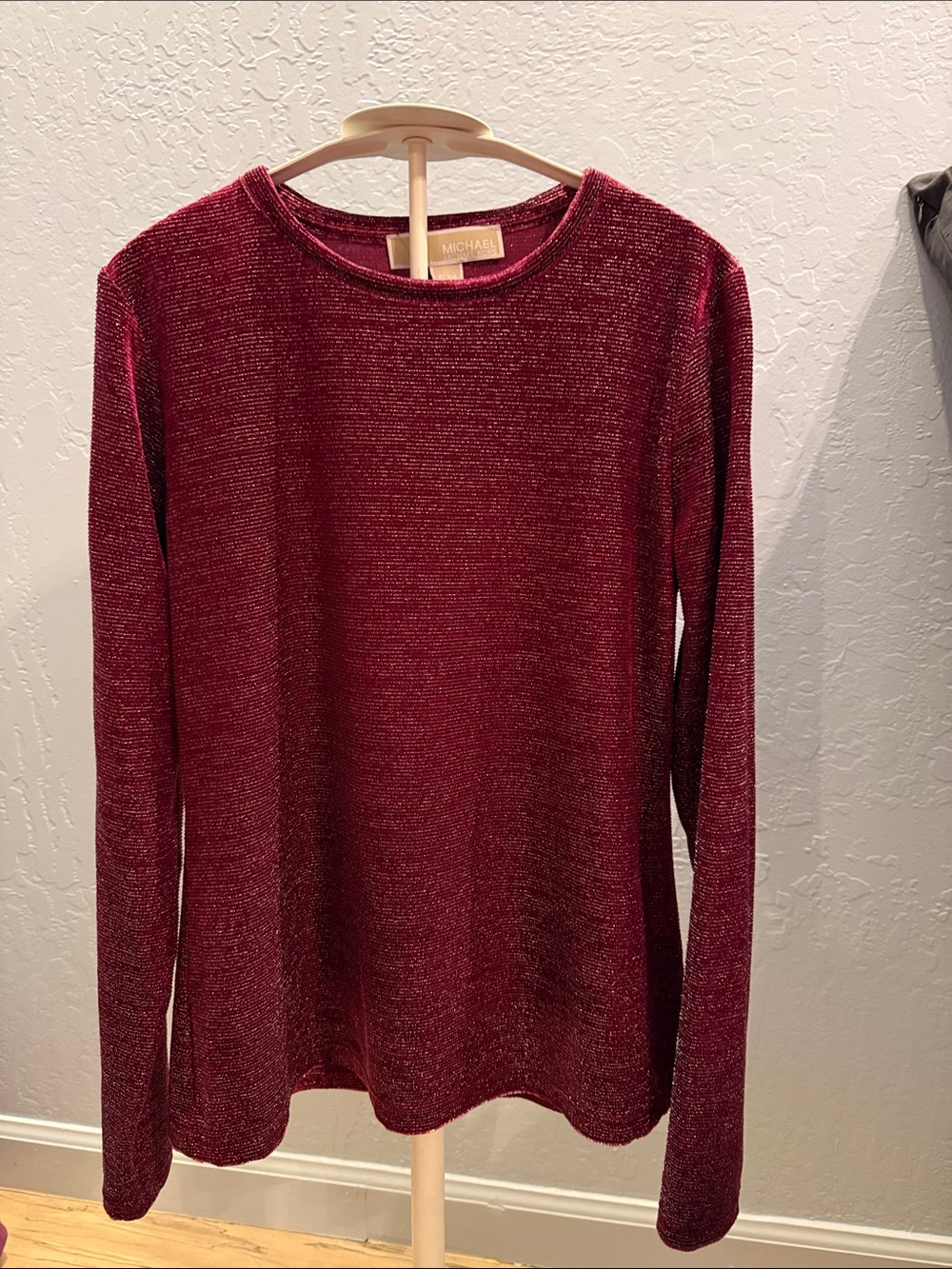 Michael Kors Metallic Burgundy Long-Sleeve Crewneck Top size p/xs